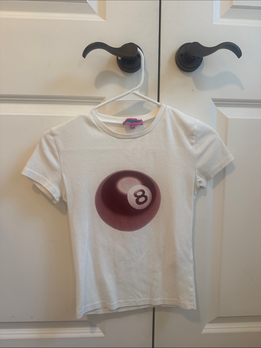 Edikted White Tee with Maroon 8-Ball Graphic